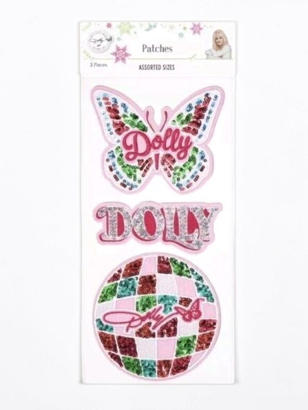 New Dolly Parton Sequined Patch Set (3 Pcs) Butterfly Disco Ball Iron-On Patches